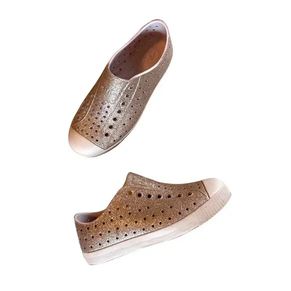 Native Shoes Kids Jefferson Bling Glitter Sneakers For Toddler And Little Kid - Lightweight Eva Natives Milk Pink